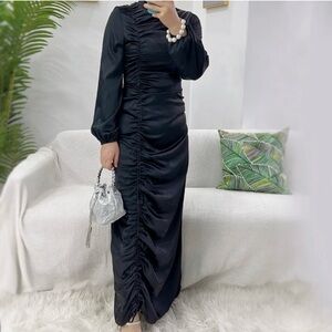 Elegant Black Ruched Maxi Dress